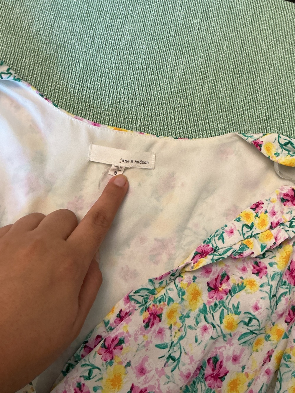 June & Hudson Floral Wrap Mini Dress White Pink Yellow Size S - Picture 7 of 11